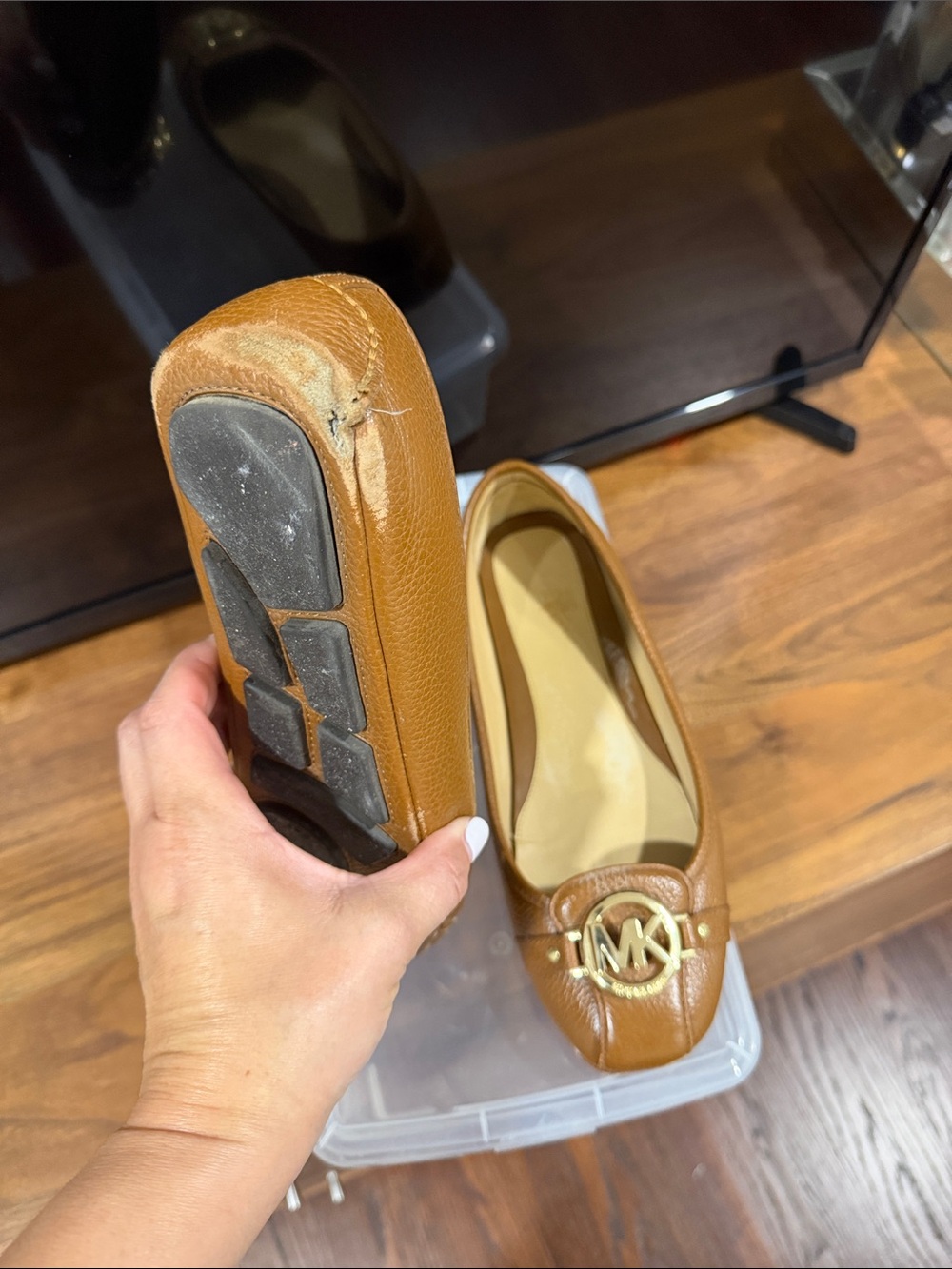 MICHAEL Michael Kors Chestnut Brown Leather MK Logo Flats - Picture 9 of 11
